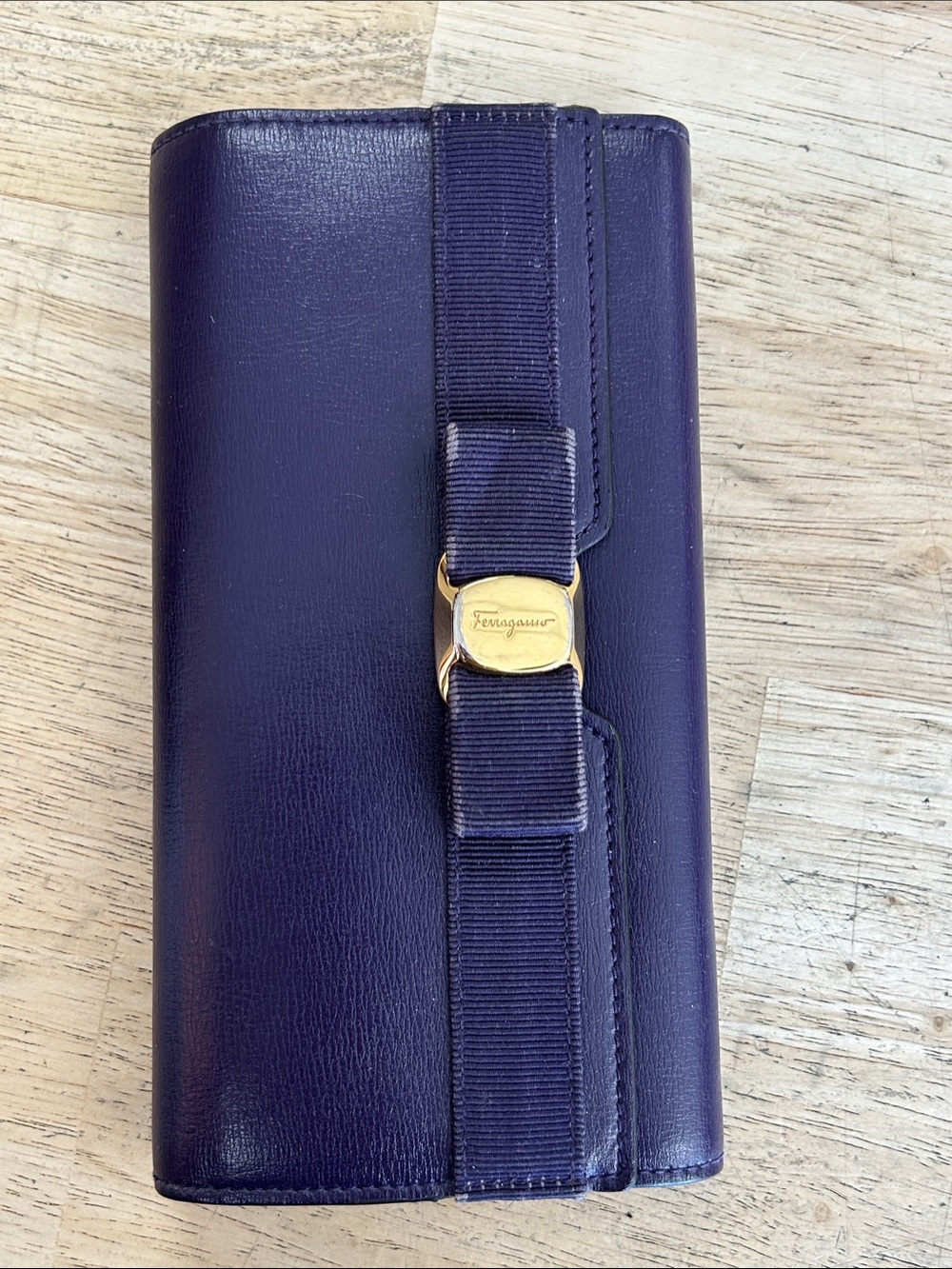 Salvatore Ferragamo Purple Leather Wallet with Gold Hardware